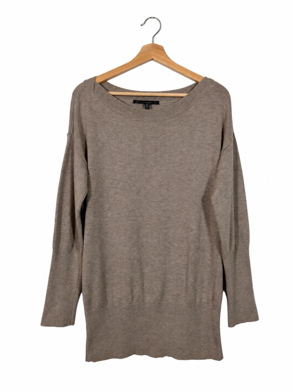 WHBM Women's Boatneck Sweater Size S Taupe Neutral Minimalist Cozy Comfy Fall
